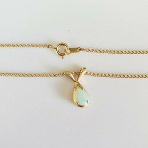 Vintage 18" 14K Yellow Gold M.S. Opal Pendant Minimalist Necklace - 2.34g